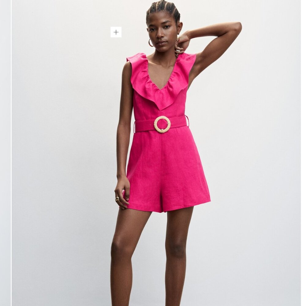MNG Linen Ruffle Romper